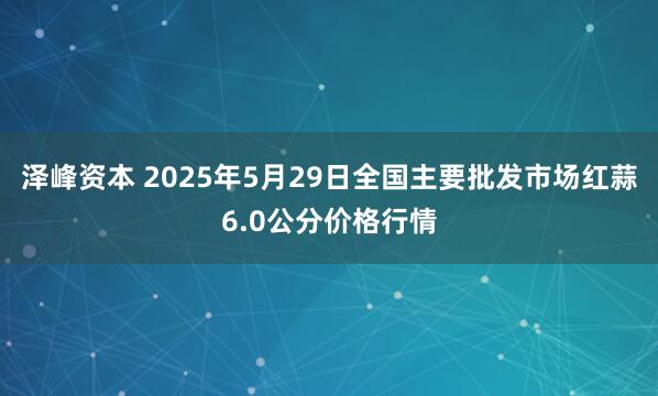 泽峰资本 2025年5月29日全国主要批发市场红蒜6.0公分价格行情